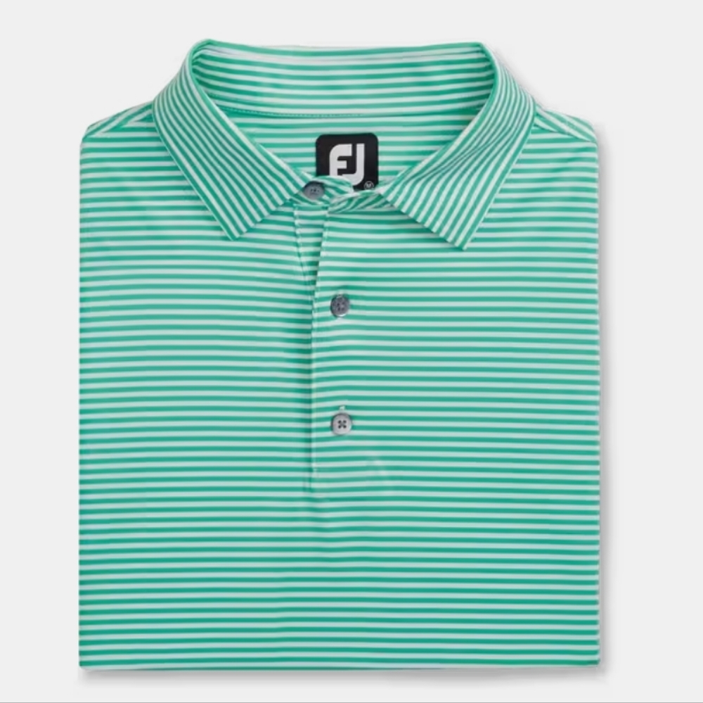 FootJoy Lisle Feeder Golf Polo, Spearmint Stripe, Large, Very Good Condition
